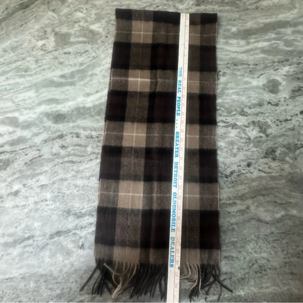 Pronto Uomo 100% Pure New Wool Chestnut Tan Brown Plaid Scarf Men